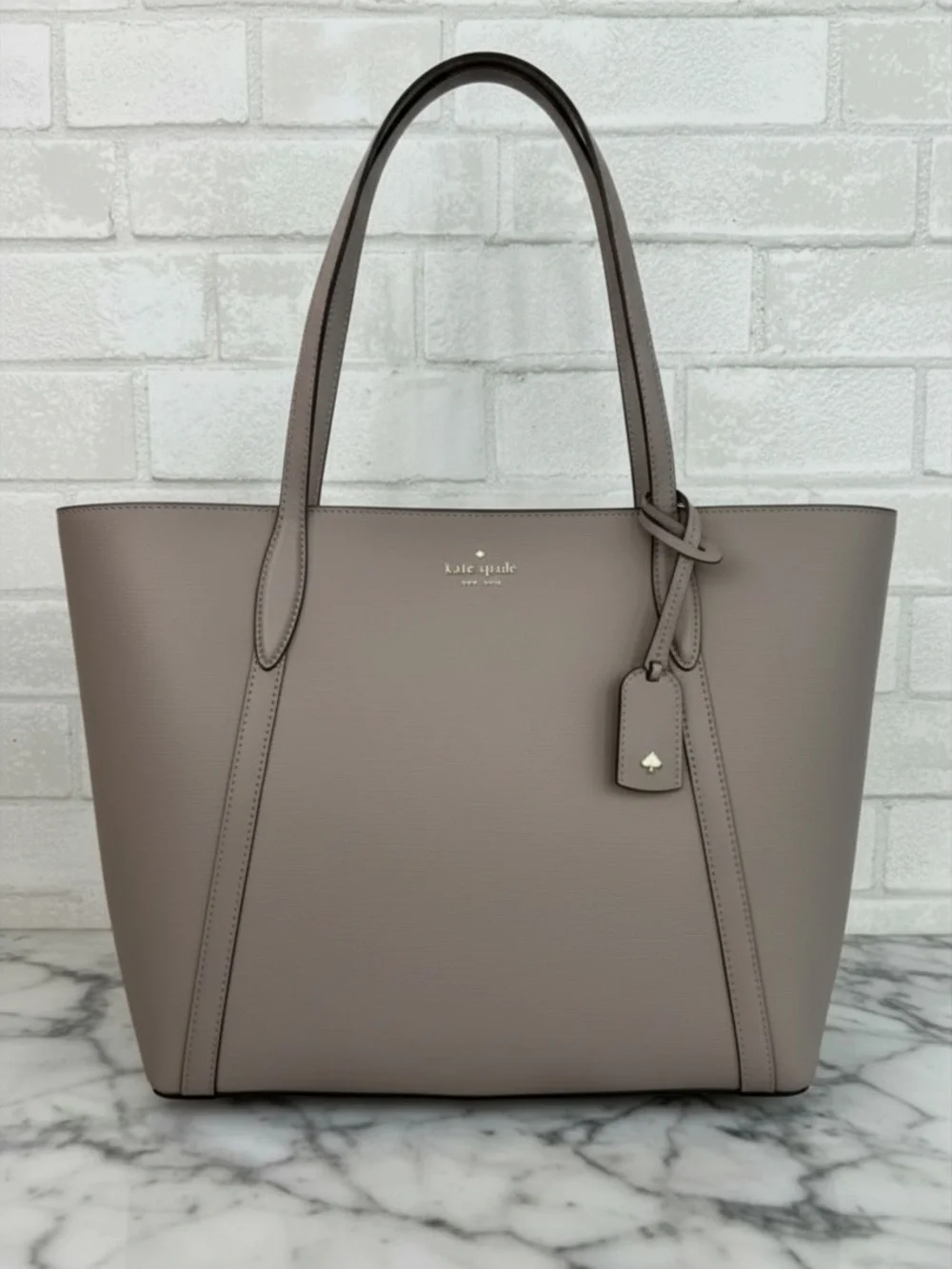 Kate Spade Cara Large Leather Tote Warm Taupe Work Bag EUC - MSRP $329